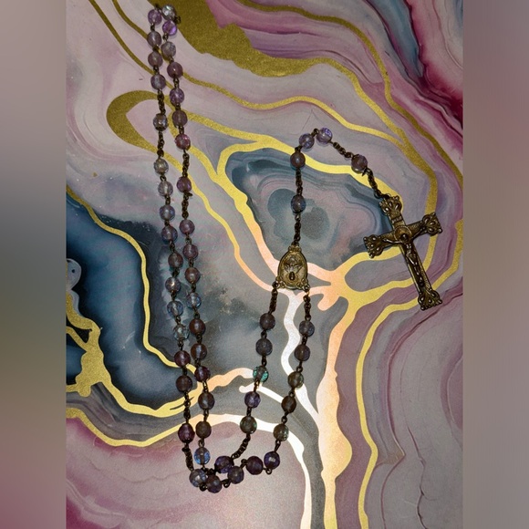 Antique 19th century Saphiret Glass Bead Rosary - Picture 6 of 8